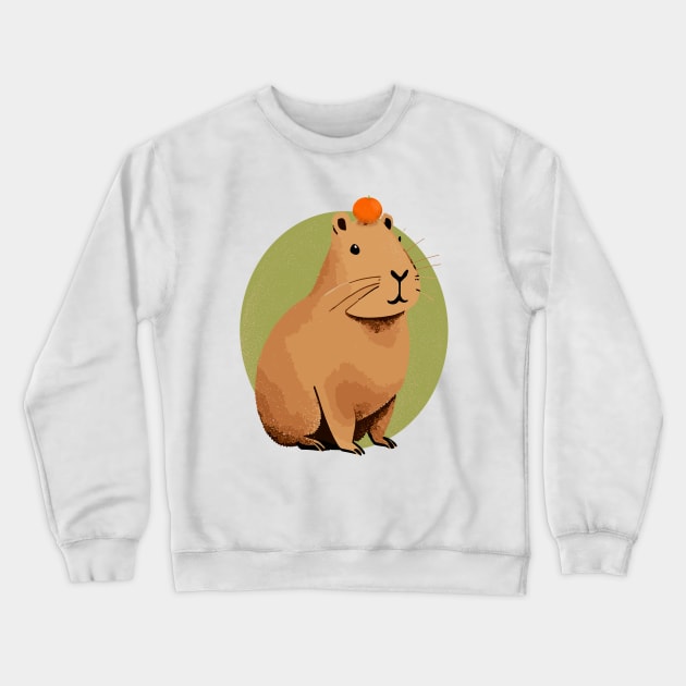 Capybara with Orange On head Crewneck Sweatshirt by valentinahramov